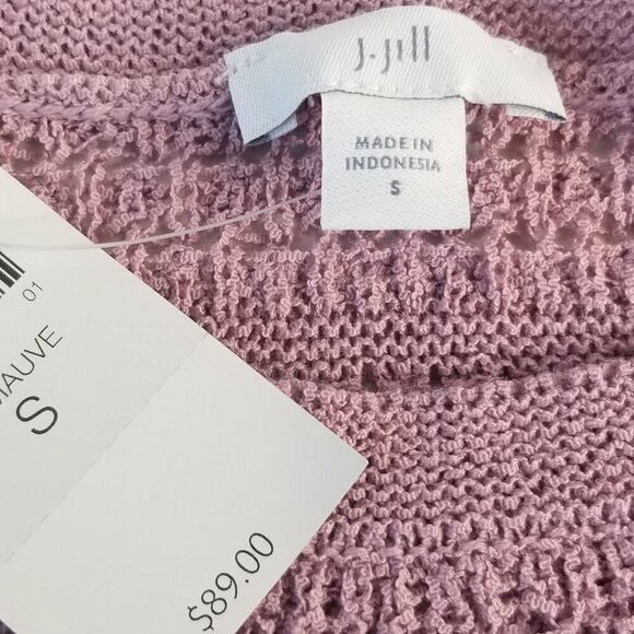 J Jill Small Mauve Open Knit Crochet Sweater Top Coastal Textured Boho Granny - Picture 9 of 12